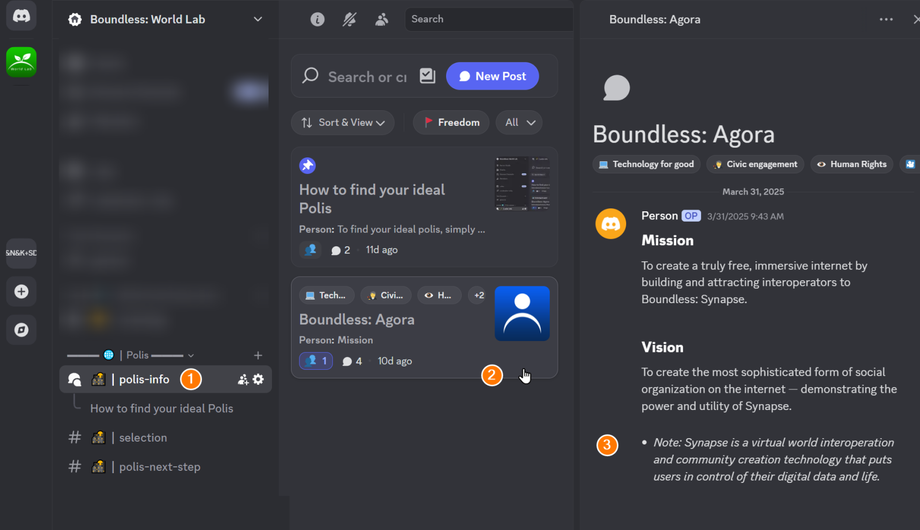 This image shows you going back to polis info, clicking on the polis, and checking their description for information.