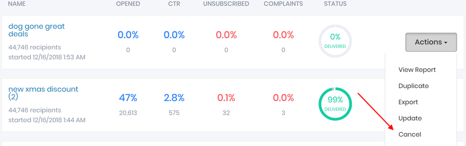 Cancel a broadcast | IGSendMail