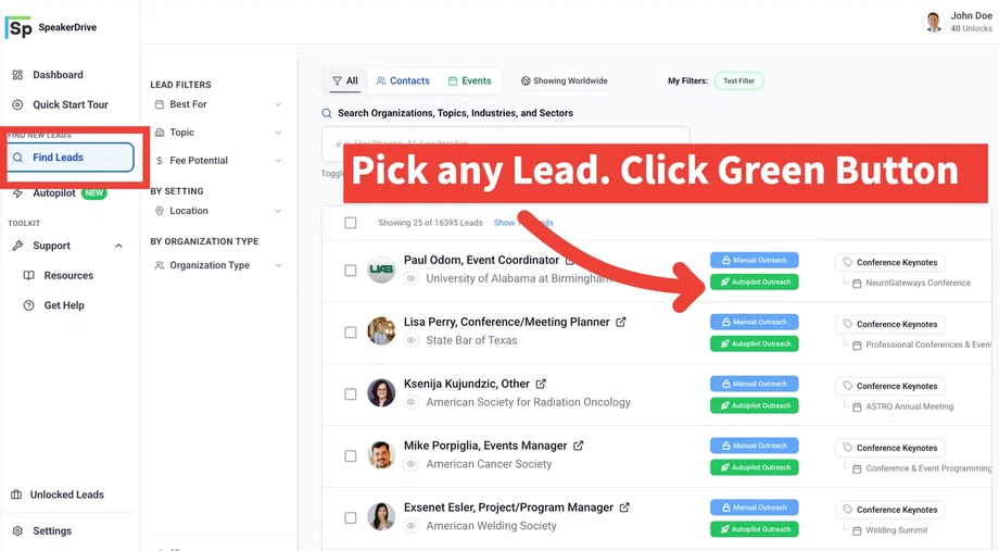 Pick any Lead. Click Green Button.webp