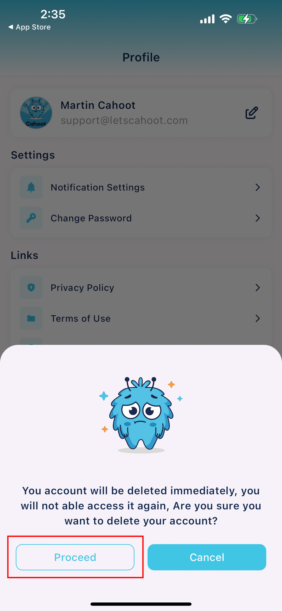 Delete confirmation box