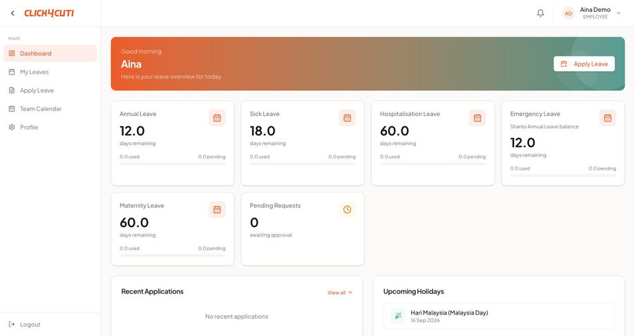 Web: baki, permohonan dan ringkasan pekerja.