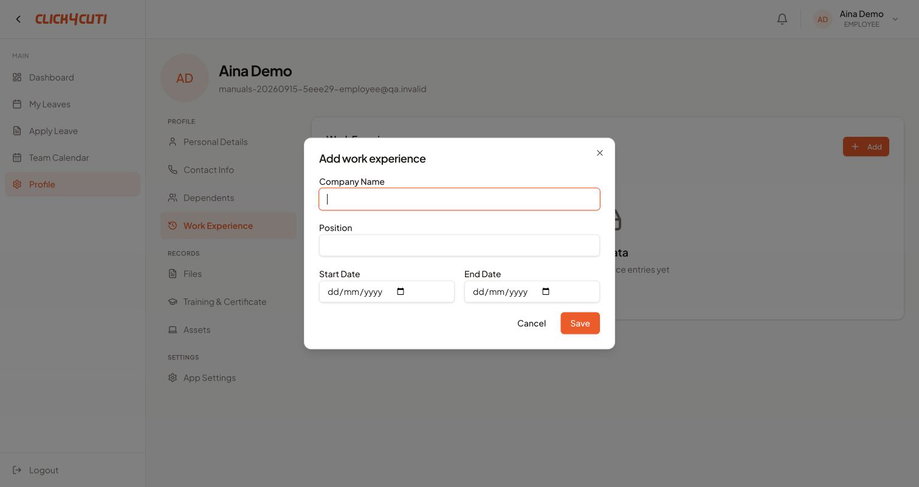 Web: rekod pengalaman kerja.