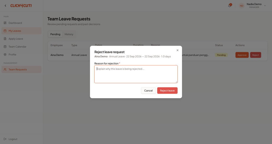 Web: sebab penolakan mesti diisi sebelum pengesahan.