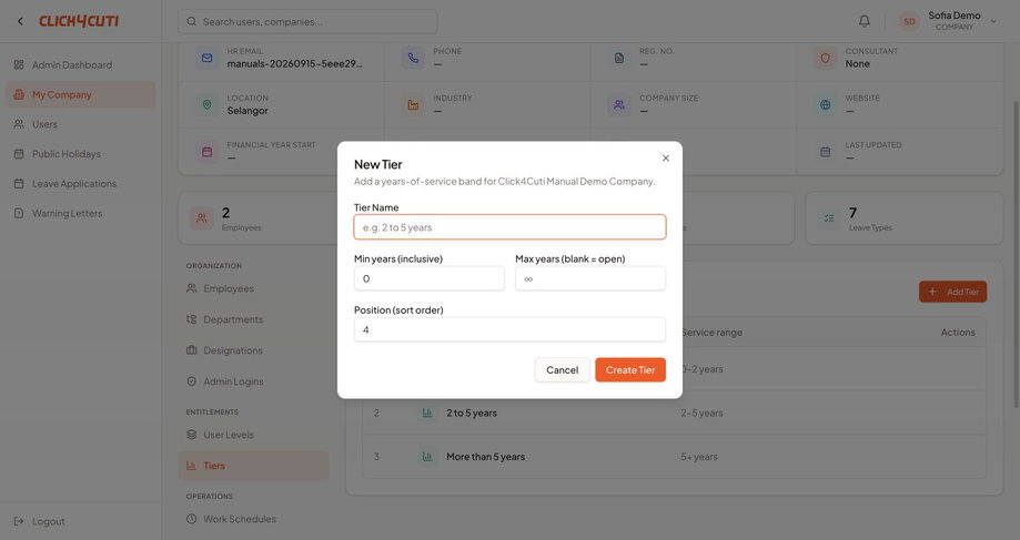 Web: tempoh perkhidmatan dan susunan tier.