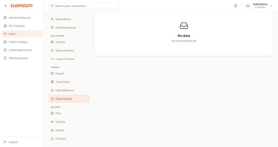 Web: Claim History menyatakan rekod manual tanpa approval workflow dalam build semasa.