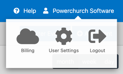 The user menu at the top right with Billing, User Settings, and Logout