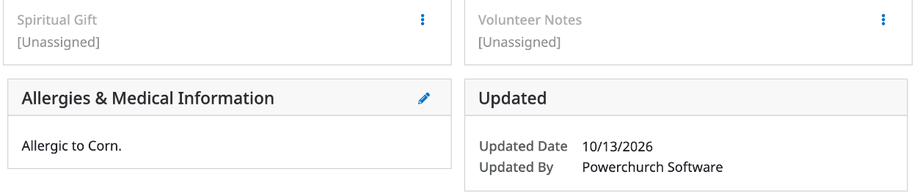 The Allergies & Medical Information box at the bottom of the Demographics tab, with a pencil icon to edit it