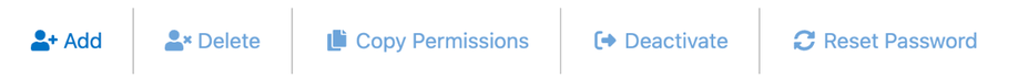 The user toolbar with Add, Delete, Copy Permissions, Deactivate, and Reset Password