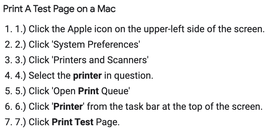Steps to print a test page on a Mac