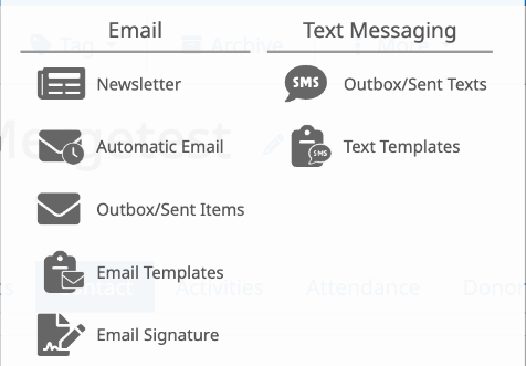The Messaging menu, with Outbox/Sent Texts and Text Templates under Text Messaging