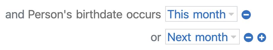 Birthdate filter set to This month or Next month