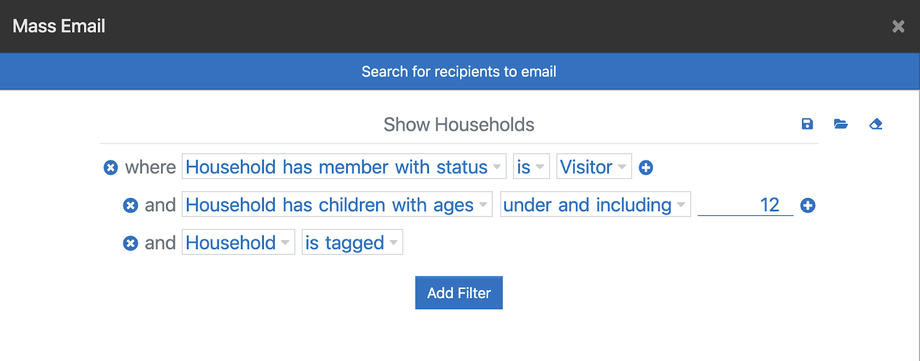The Mass Email recipient search using the same filters