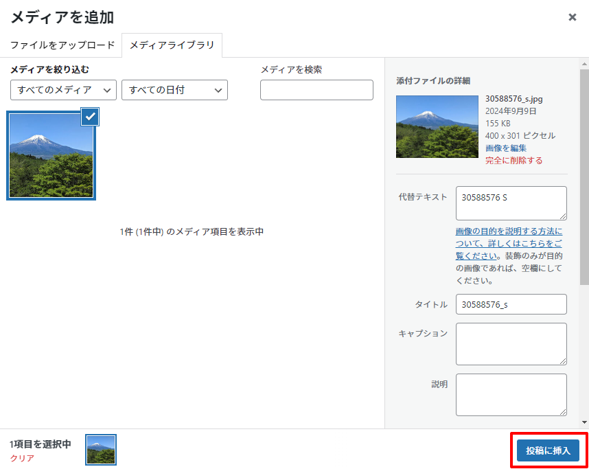 投稿に挿入ボタン