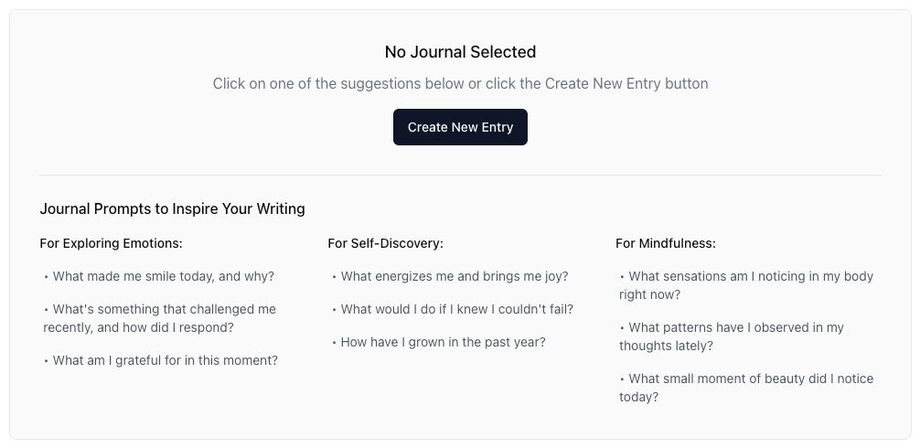 Screenshot of journal prompt ideas within well-being solved