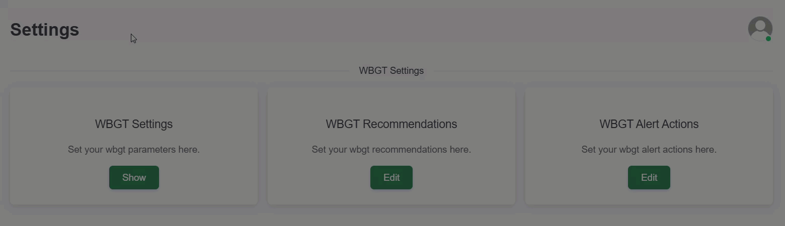 Animated GIF demonstrating how to navigate to the WBGT Recommendations in the Zelus Enterprise web portal
