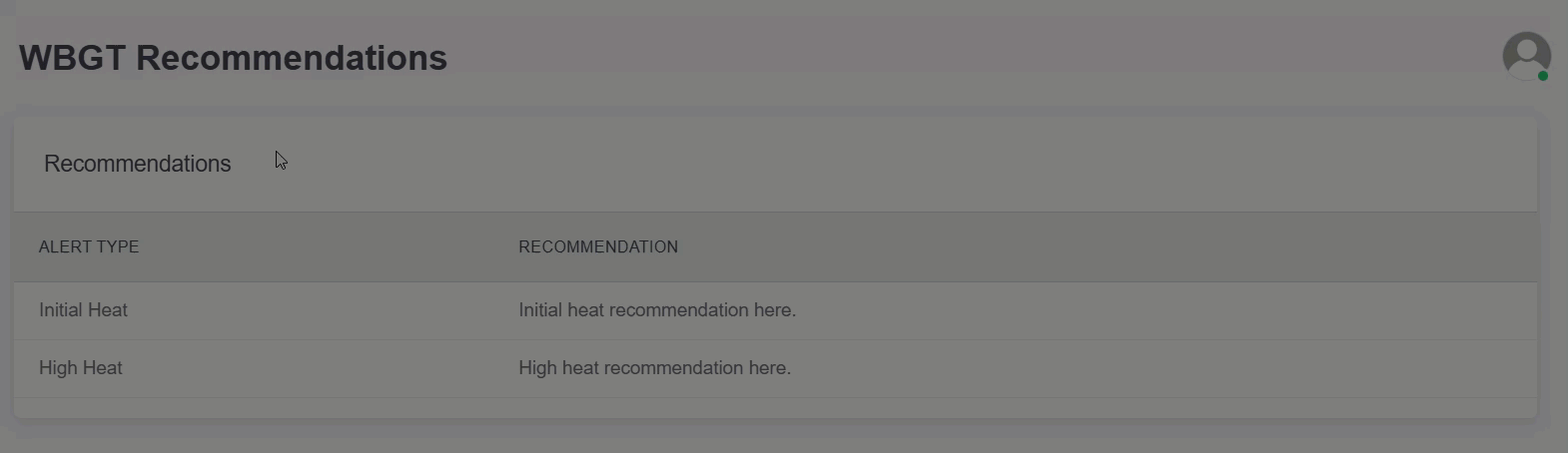 Animated GIF demonstrating how to enter a new WBGT recommendation in the Zelus Enterprise web portal