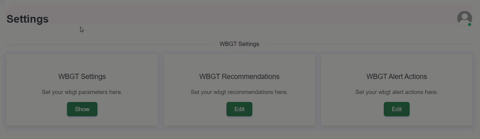 Animated GIF demonstrating how to navigate to the WBGT Alert Actions in the Zelus Enterprise web portal