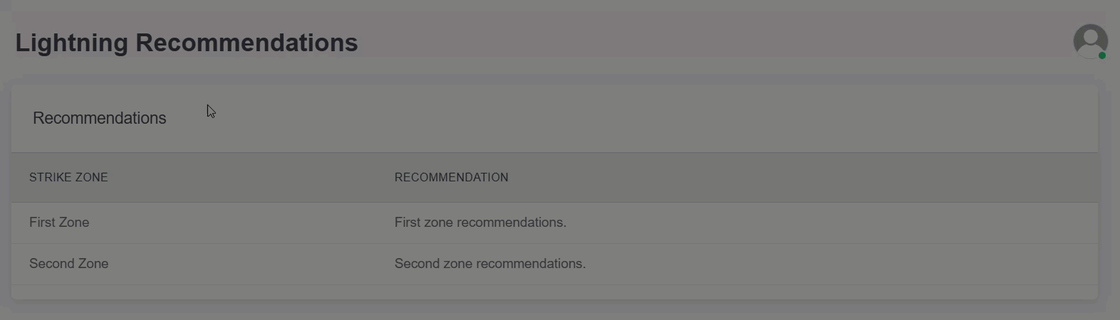 Animated GIF demonstrating how to enter a new lightning recommendation in the Zelus Enterprise web portal