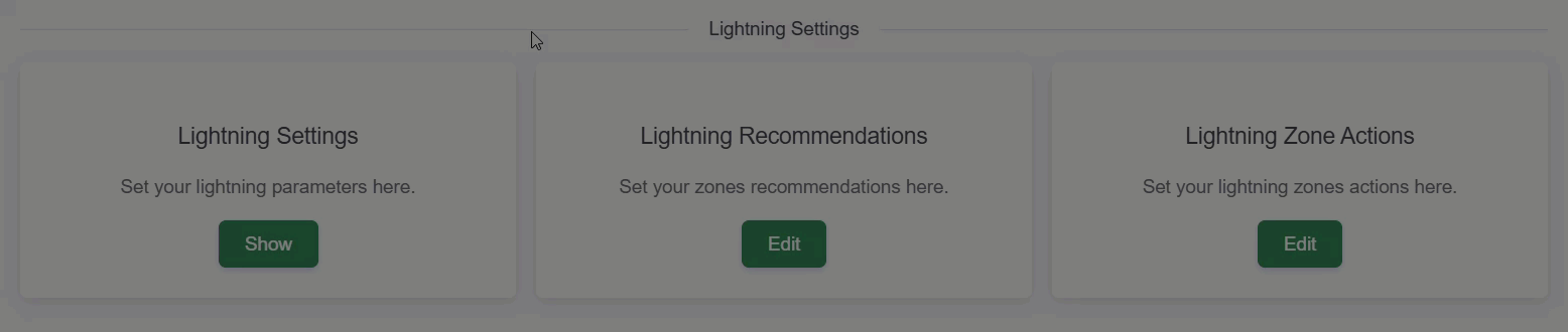 Animated GIF demonstrating how to navigate to the Lightning Settings in the Zelus Enterprise web portal