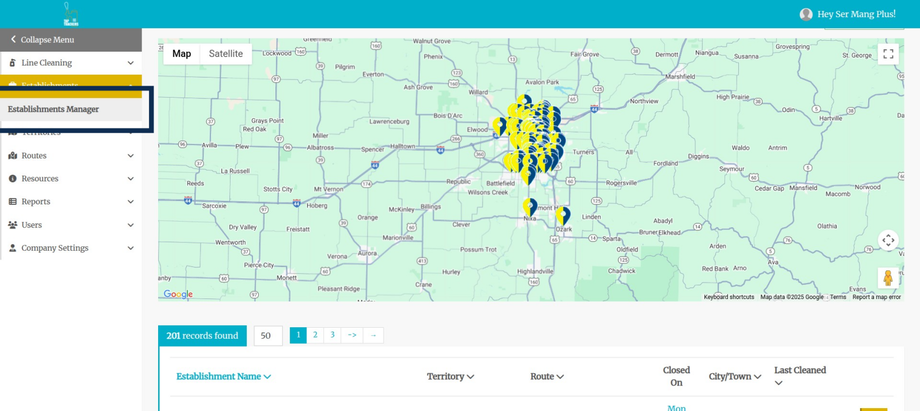 Navigate to Establishments Manager