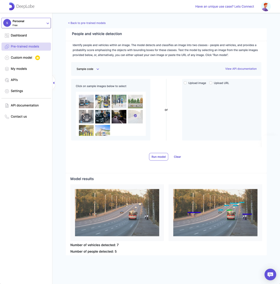 Deeplobe - People and vehicle detection result page