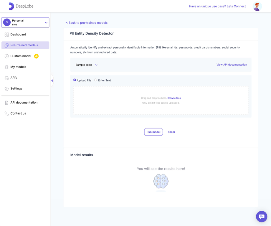 Deeplobe - PII data extractor In Page