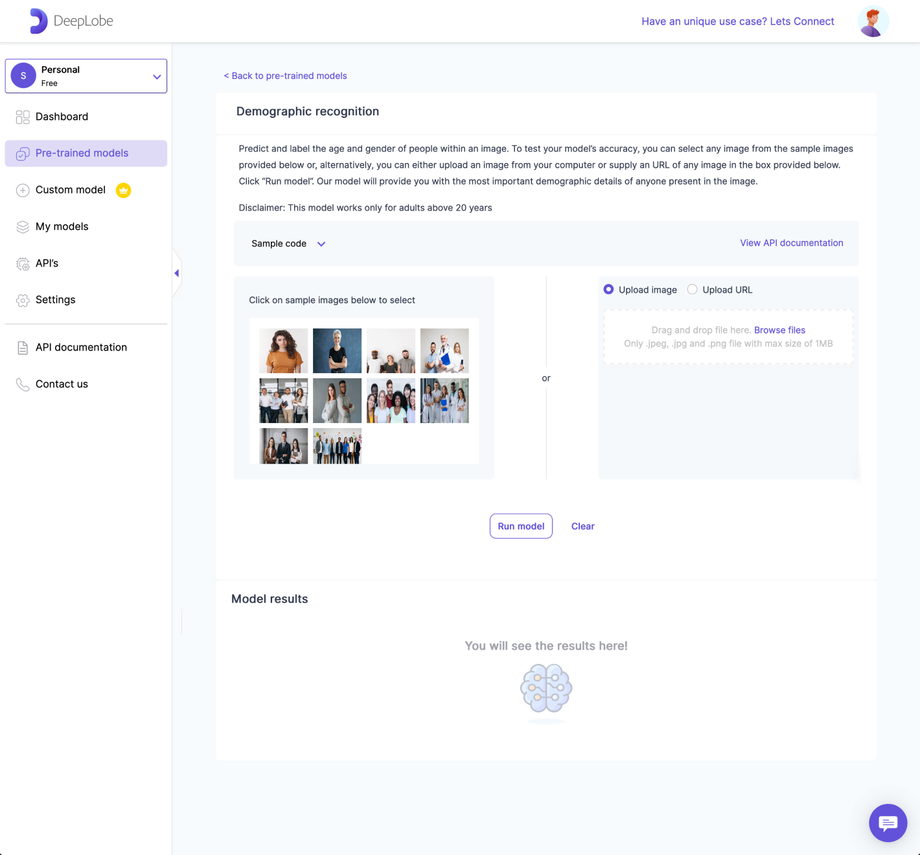 Deeplobe - Demographic recognition model functionality