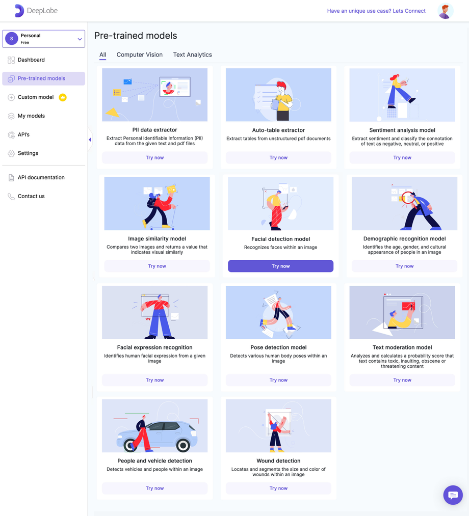 Deeplobe - Click on Facial detection model