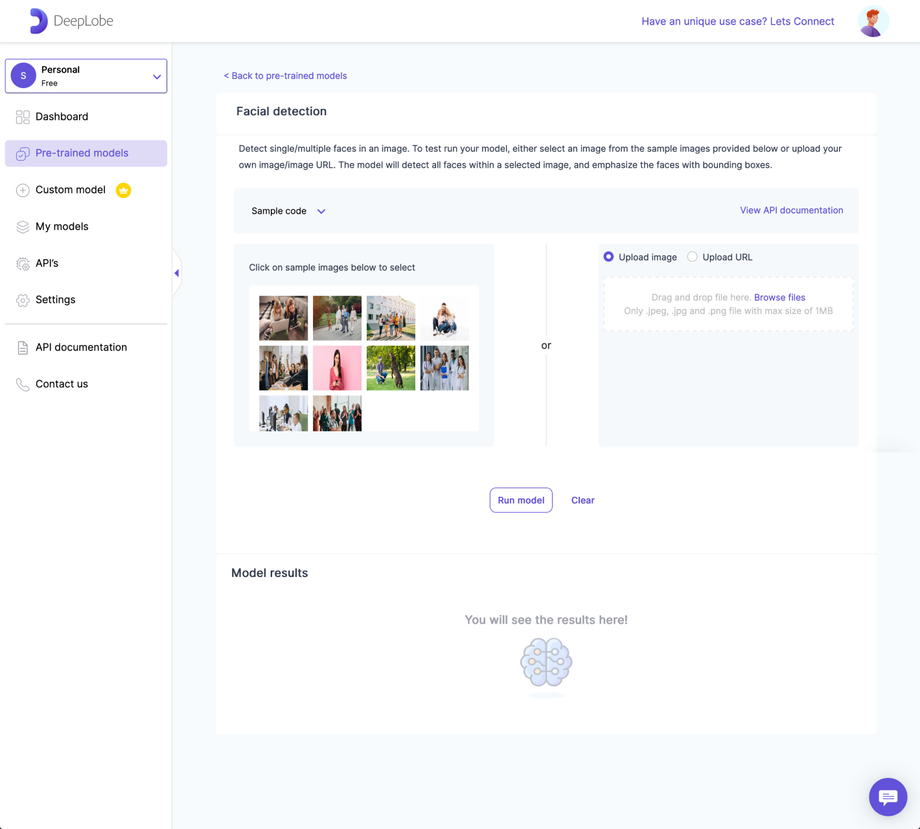 Deeplobe - Facial detection model functionality