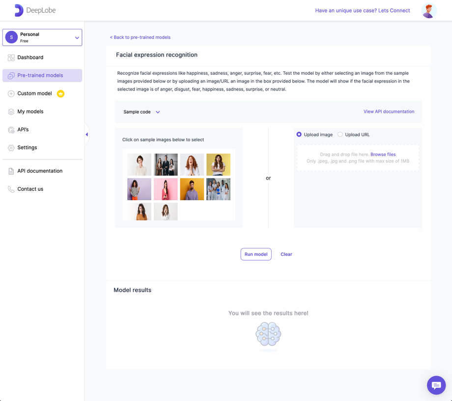 Deeplobe - Facial expression recognition functionality