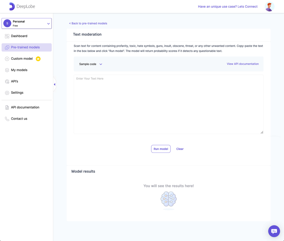 Deeplobe - Text moderation model functionality