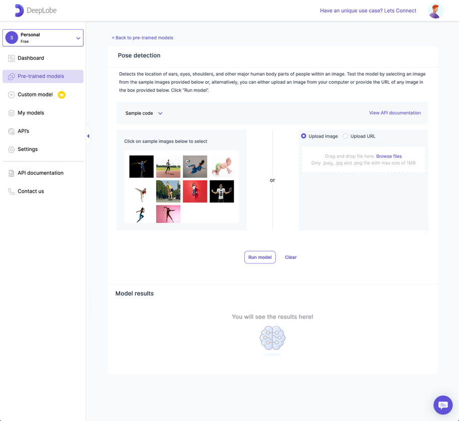 Deeplobe - Pose detection model functionality