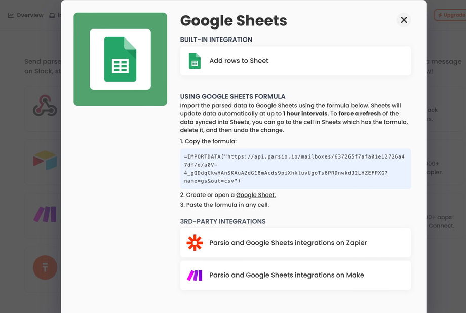 Parsio & Google Sheets