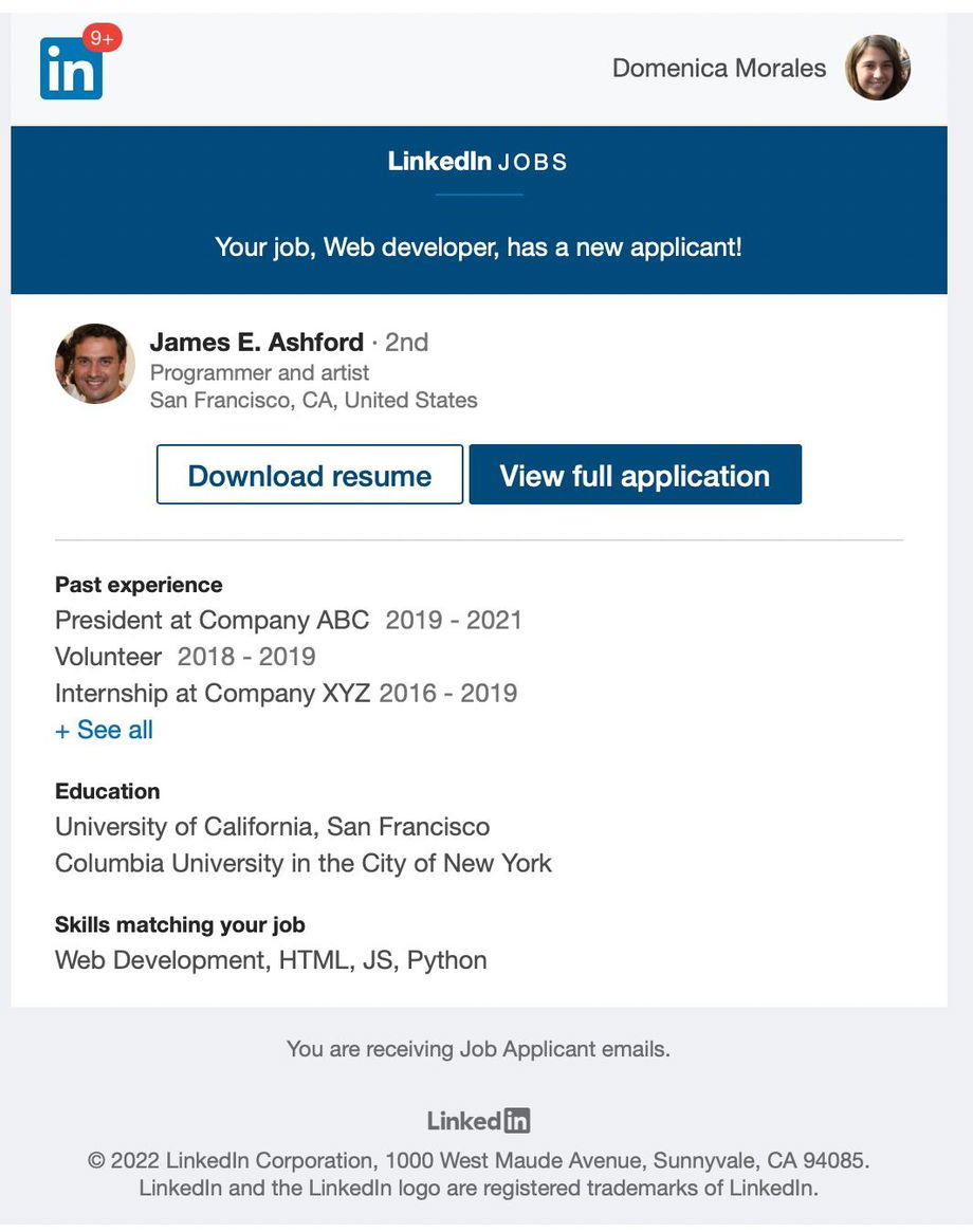 LinkedIn Job Application Email