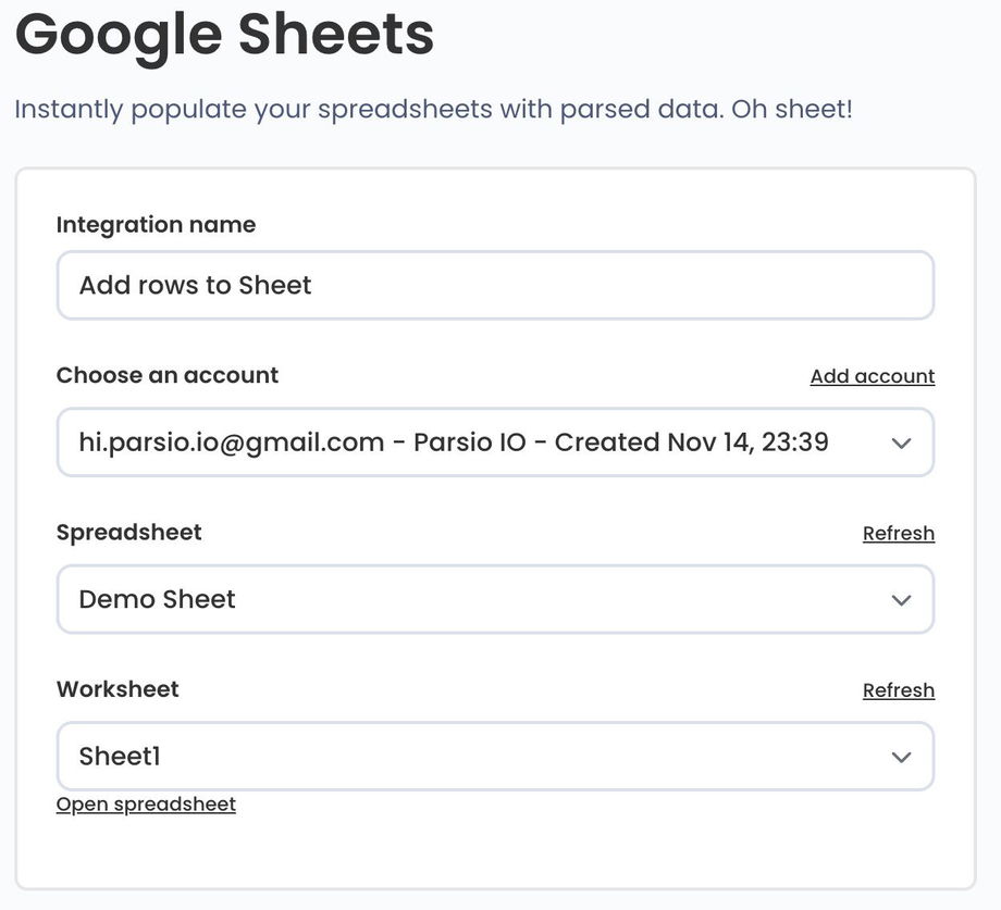 Configure Google Sheets Export