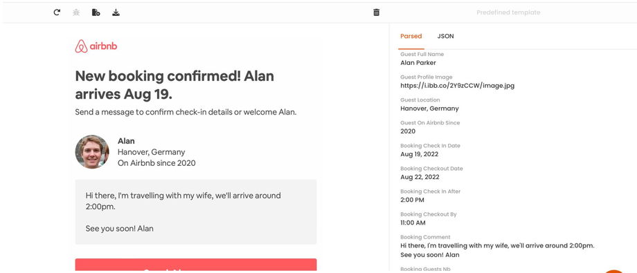 Parsed Airbnb email