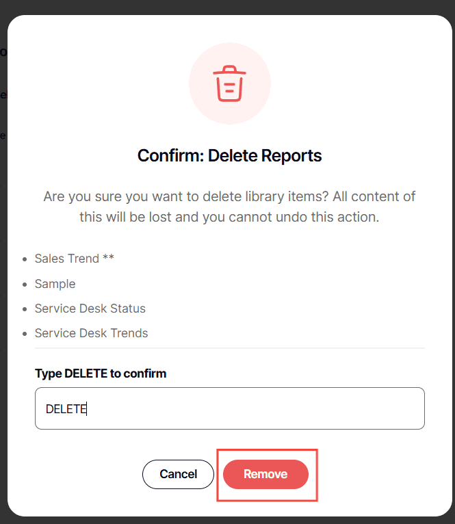 A screenshot of a delete reportAI-generated content may be incorrect.