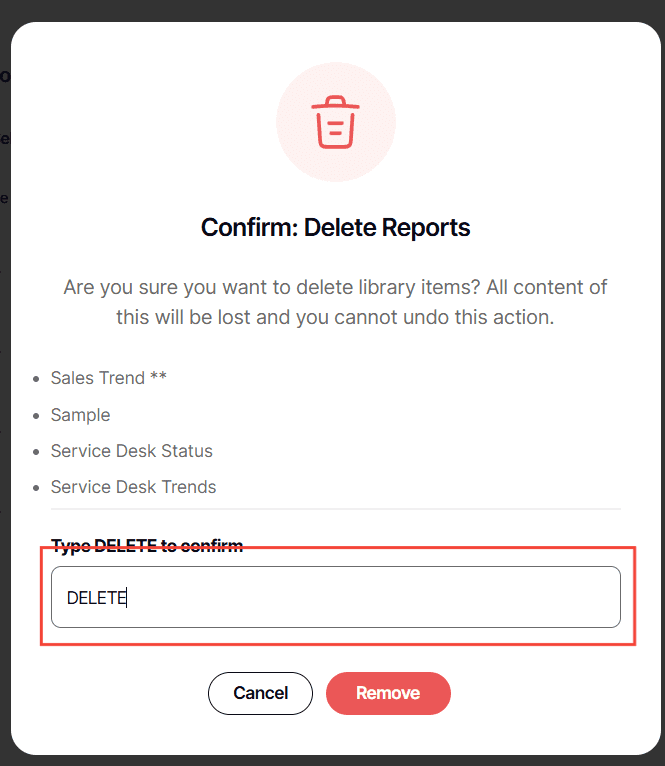 A screenshot of a delete reportAI-generated content may be incorrect.