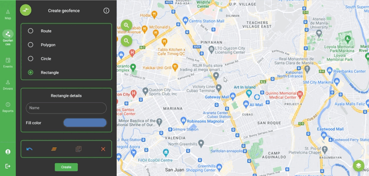 Create rectangle geofence