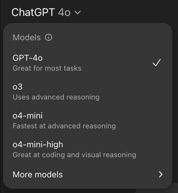 Chatgpt 4o dropdown menu