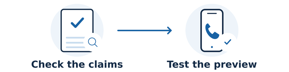 Verify business claims and supporting evidence in the draft, then test the page preview and its customer contact action before approval.
