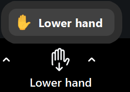 De handknop van Zoom. Lower hand betekent hand omlaag.