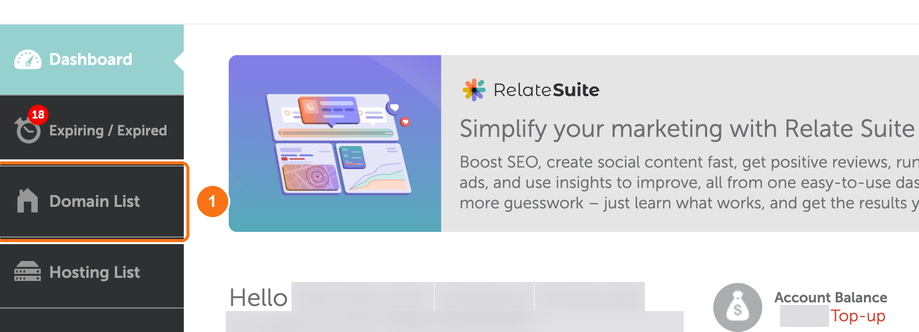 Domain List in the Namecheap menu