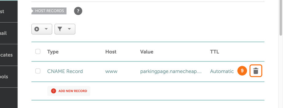 Removing the parking page record