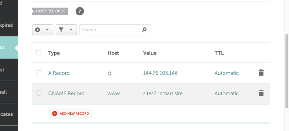 The website records saved