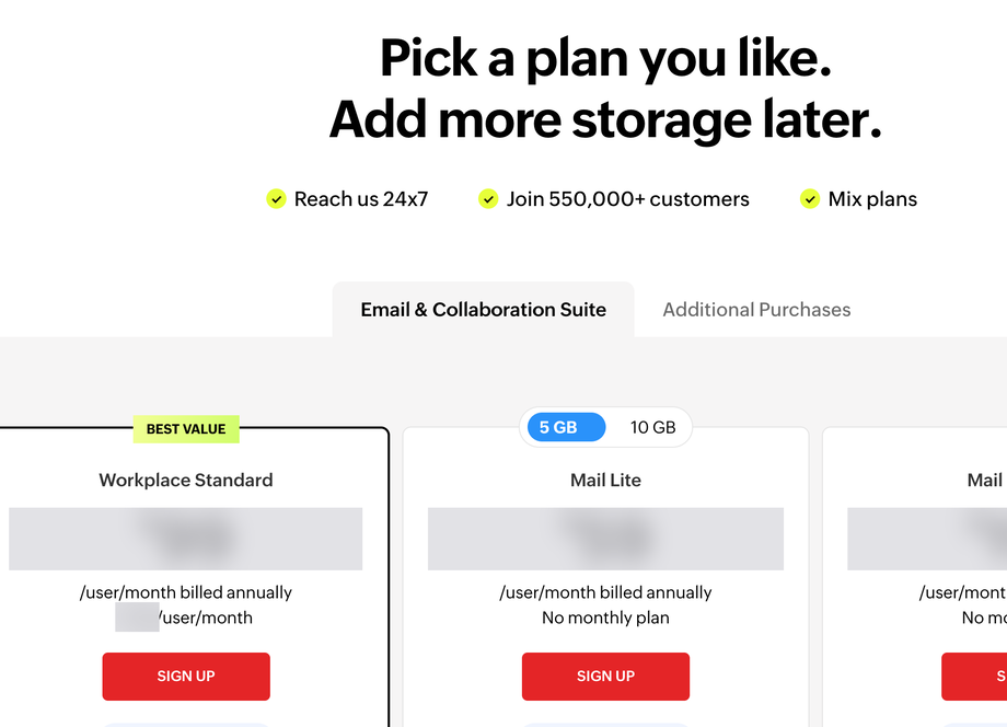 The paid plans shown first