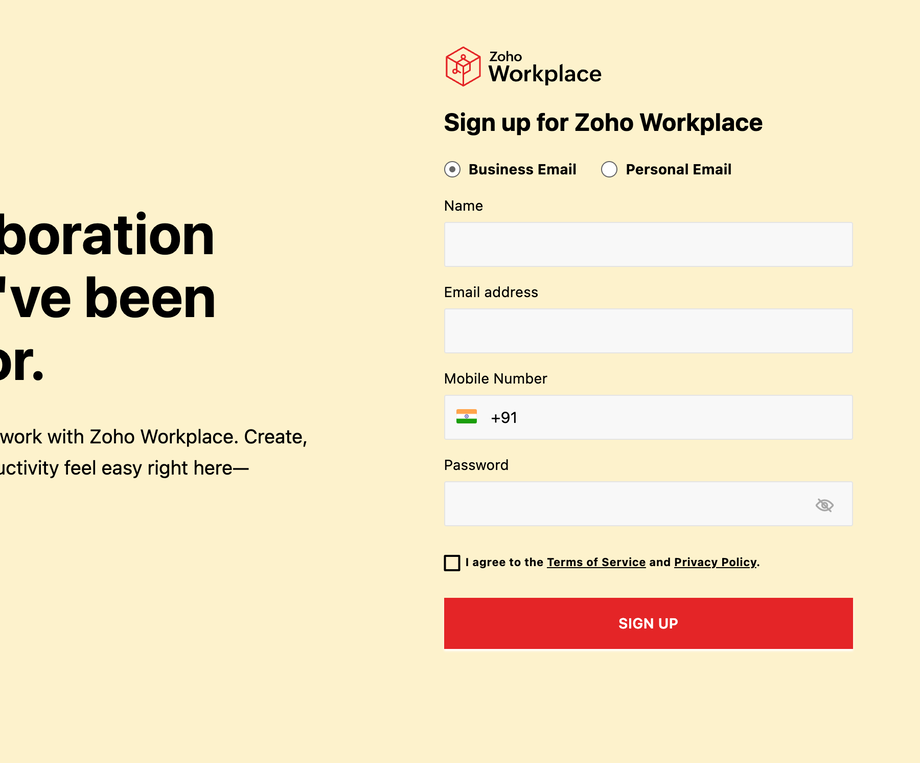 The sign-up form