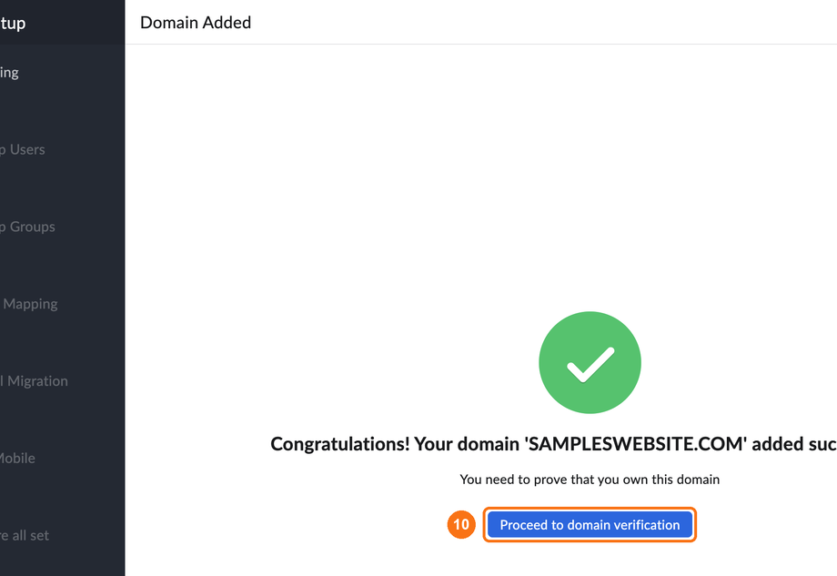 Proceed to domain verification