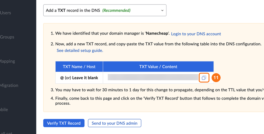 Copying the TXT value