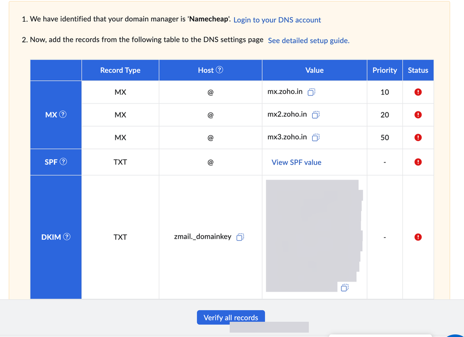 The records Zoho lists